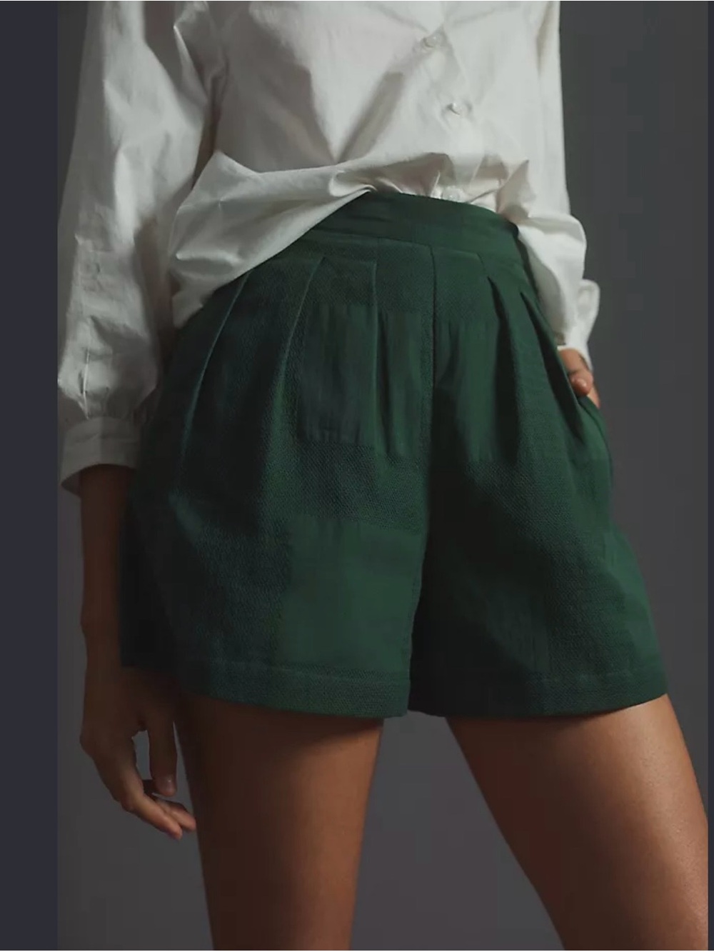 Anthropologie Forest Green High-Waist Pleated Shorts